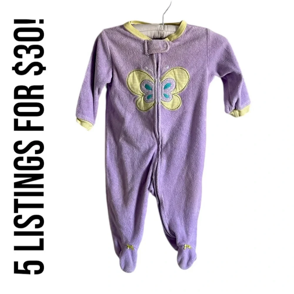 Carter’s Terry Cloth Butterfly Zip Footies Sleep & Play Baby Girl Size 6 M